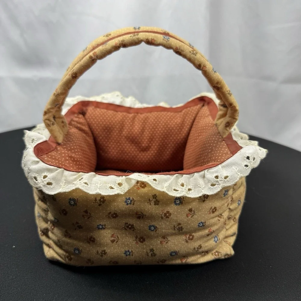 Vintage Browns Floral‎ Polka Dot Padded Basket